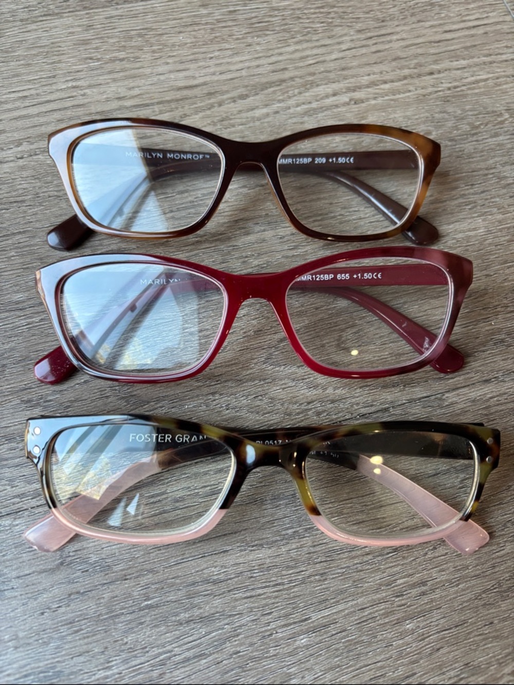 Marilyn Monroe & Foster Grant Cat Eye Reading Glasses Trio +1.50